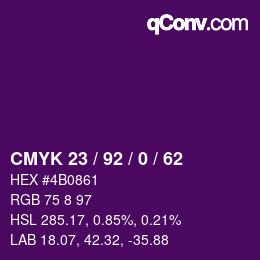 Color code: CMYK 23 / 92 / 0 / 62 | qconv.com