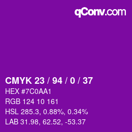 カラーコード: CMYK 23 / 94 / 0 / 37 | qconv.com