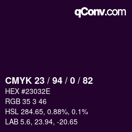 Color code: CMYK 23 / 94 / 0 / 82 | qconv.com
