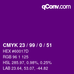 颜色代码: CMYK 23 / 99 / 0 / 51 | qconv.com