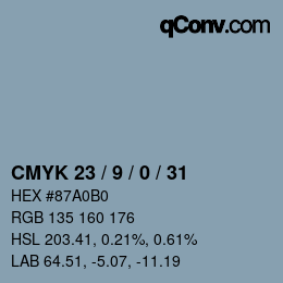 カラーコード: CMYK 23 / 9 / 0 / 31 | qconv.com