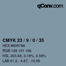 カラーコード: CMYK 23 / 9 / 0 / 35 | qconv.com