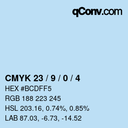 カラーコード: CMYK 23 / 9 / 0 / 4 | qconv.com