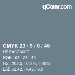 颜色代码: CMYK 23 / 9 / 0 / 45 | qconv.com