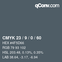 カラーコード: CMYK 23 / 9 / 0 / 60 | qconv.com