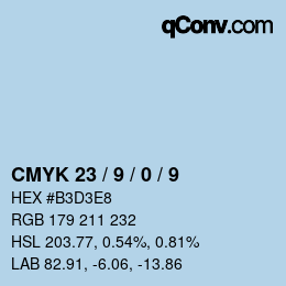 カラーコード: CMYK 23 / 9 / 0 / 9 | qconv.com