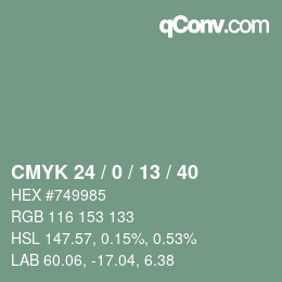 カラーコード: CMYK 24 / 0 / 13 / 40 | qconv.com