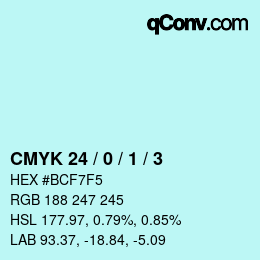 カラーコード: CMYK 24 / 0 / 1 / 3 | qconv.com