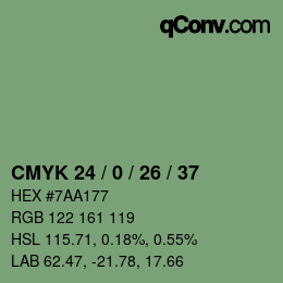 カラーコード: CMYK 24 / 0 / 26 / 37 | qconv.com