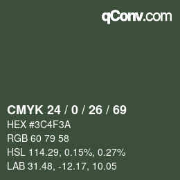 Farbcode: CMYK 24 / 0 / 26 / 69 | qconv.com