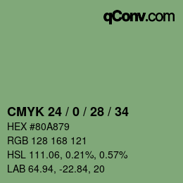 カラーコード: CMYK 24 / 0 / 28 / 34 | qconv.com