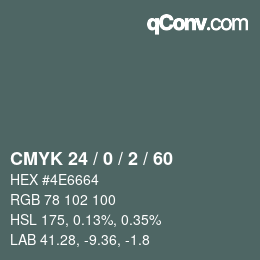 Farbcode: CMYK 24 / 0 / 2 / 60 | qconv.com