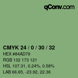 颜色代码: CMYK 24 / 0 / 30 / 32 | qconv.com