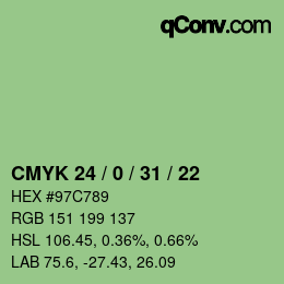 Color code: CMYK 24 / 0 / 31 / 22 | qconv.com