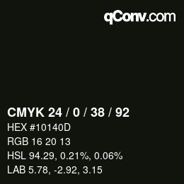 カラーコード: CMYK 24 / 0 / 38 / 92 | qconv.com