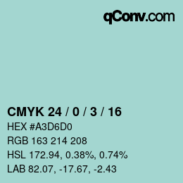 Color code: CMYK 24 / 0 / 3 / 16 | qconv.com