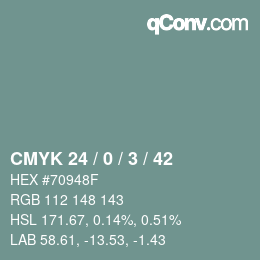 カラーコード: CMYK 24 / 0 / 3 / 42 | qconv.com