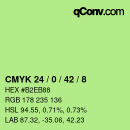 カラーコード: CMYK 24 / 0 / 42 / 8 | qconv.com