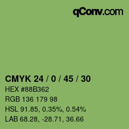 Farbcode: CMYK 24 / 0 / 45 / 30 | qconv.com