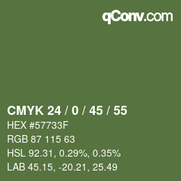 Color code: CMYK 24 / 0 / 45 / 55 | qconv.com