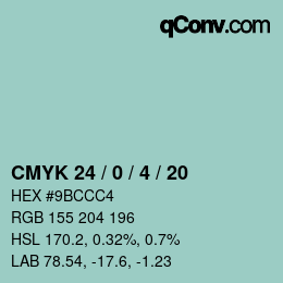 カラーコード: CMYK 24 / 0 / 4 / 20 | qconv.com