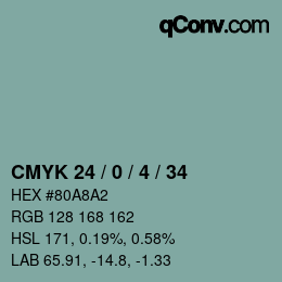 颜色代码: CMYK 24 / 0 / 4 / 34 | qconv.com