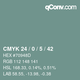 カラーコード: CMYK 24 / 0 / 5 / 42 | qconv.com