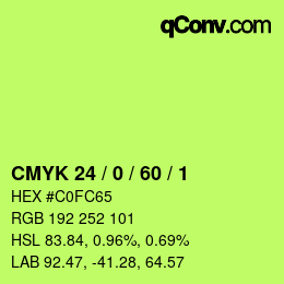 カラーコード: CMYK 24 / 0 / 60 / 1 | qconv.com