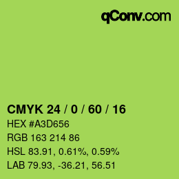 カラーコード: CMYK 24 / 0 / 60 / 16 | qconv.com