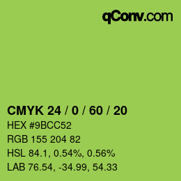 カラーコード: CMYK 24 / 0 / 60 / 20 | qconv.com