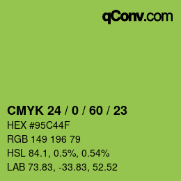 カラーコード: CMYK 24 / 0 / 60 / 23 | qconv.com