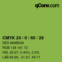 カラーコード: CMYK 24 / 0 / 60 / 29 | qconv.com