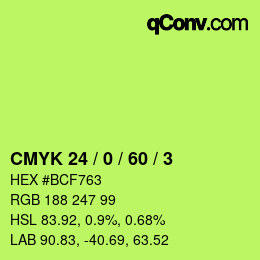 Color code: CMYK 24 / 0 / 60 / 3 | qconv.com