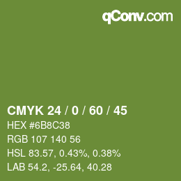 カラーコード: CMYK 24 / 0 / 60 / 45 | qconv.com