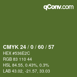 颜色代码: CMYK 24 / 0 / 60 / 57 | qconv.com