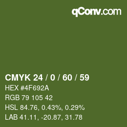 カラーコード: CMYK 24 / 0 / 60 / 59 | qconv.com