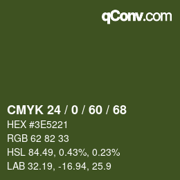 カラーコード: CMYK 24 / 0 / 60 / 68 | qconv.com