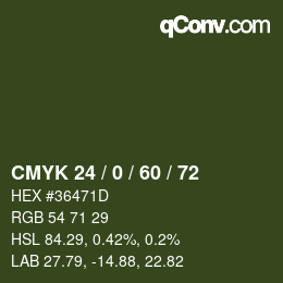 カラーコード: CMYK 24 / 0 / 60 / 72 | qconv.com