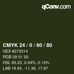 カラーコード: CMYK 24 / 0 / 60 / 80 | qconv.com