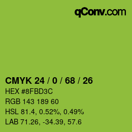 カラーコード: CMYK 24 / 0 / 68 / 26 | qconv.com