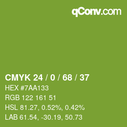 カラーコード: CMYK 24 / 0 / 68 / 37 | qconv.com