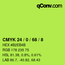 Color code: CMYK 24 / 0 / 68 / 8 | qconv.com