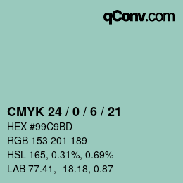 カラーコード: CMYK 24 / 0 / 6 / 21 | qconv.com