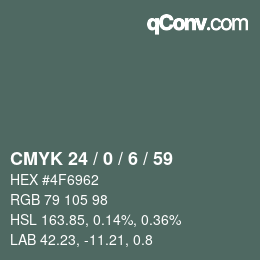 Color code: CMYK 24 / 0 / 6 / 59 | qconv.com