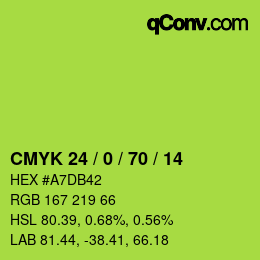 カラーコード: CMYK 24 / 0 / 70 / 14 | qconv.com