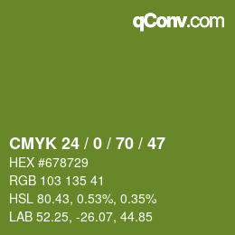 カラーコード: CMYK 24 / 0 / 70 / 47 | qconv.com