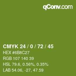 颜色代码: CMYK 24 / 0 / 72 / 45 | qconv.com