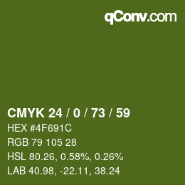 Color code: CMYK 24 / 0 / 73 / 59 | qconv.com