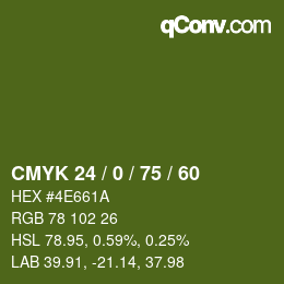 Color code: CMYK 24 / 0 / 75 / 60 | qconv.com