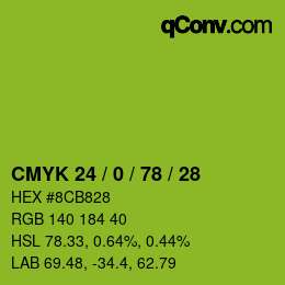 颜色代码: CMYK 24 / 0 / 78 / 28 | qconv.com